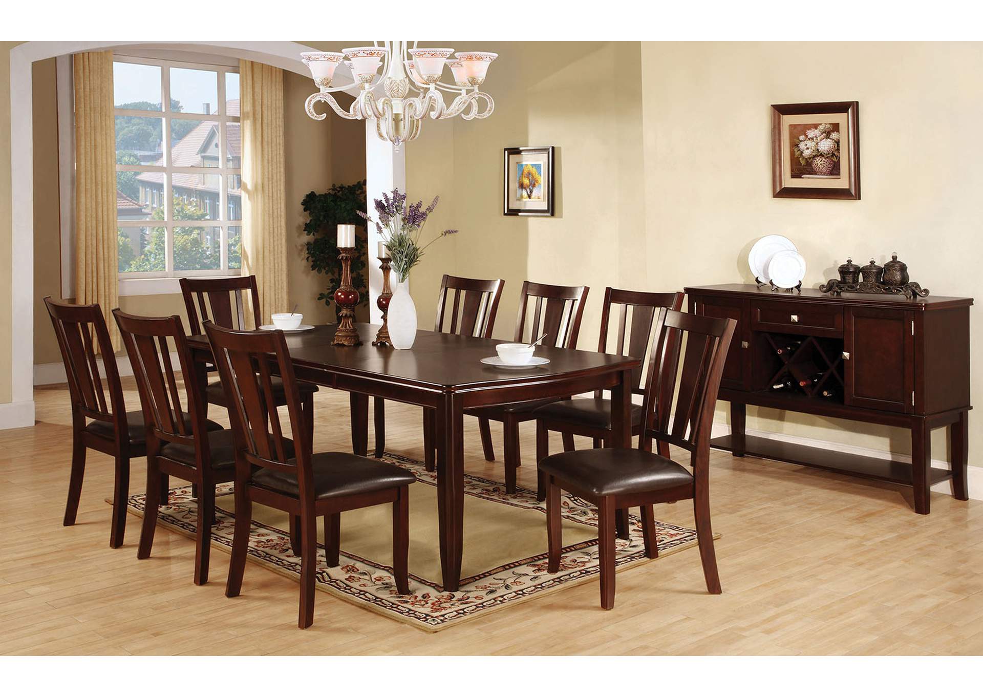 Edgewood l Espresso Extension Leaf Dining Table w/8 Side Chair,Furniture of America