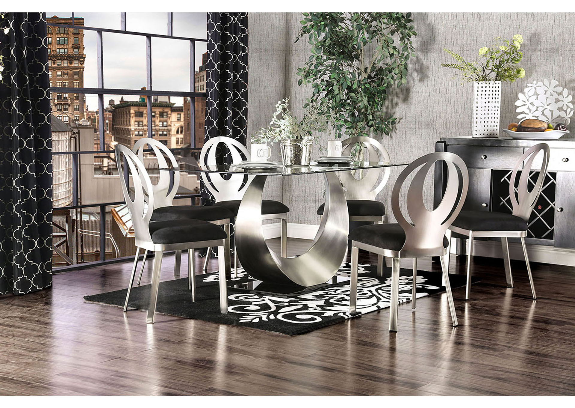 Orla Silver/Black Dining Table w/6 Side Chair,Furniture of America