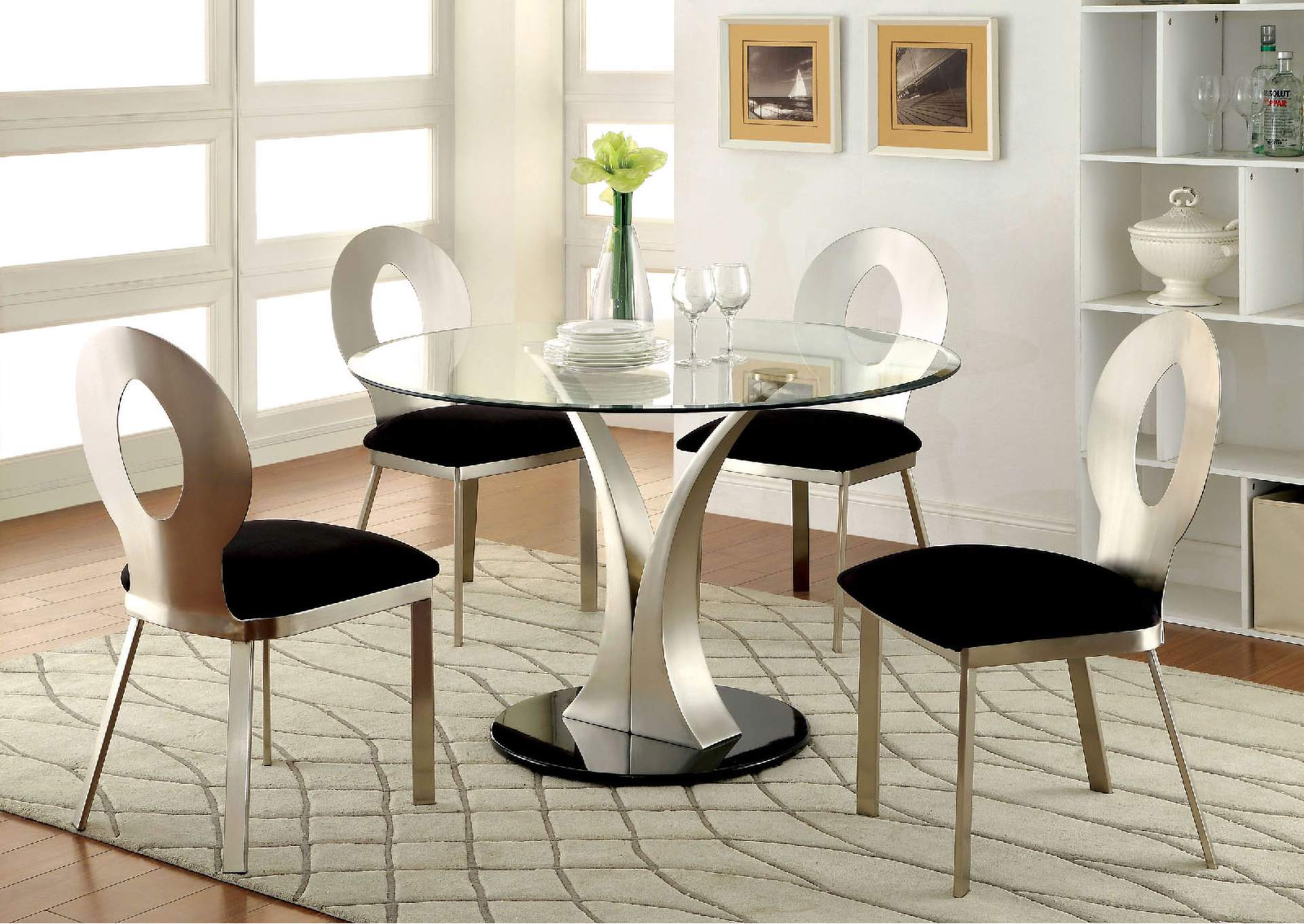 Valo Silver/Black Dining Table w/4 Side Chair,Furniture of America