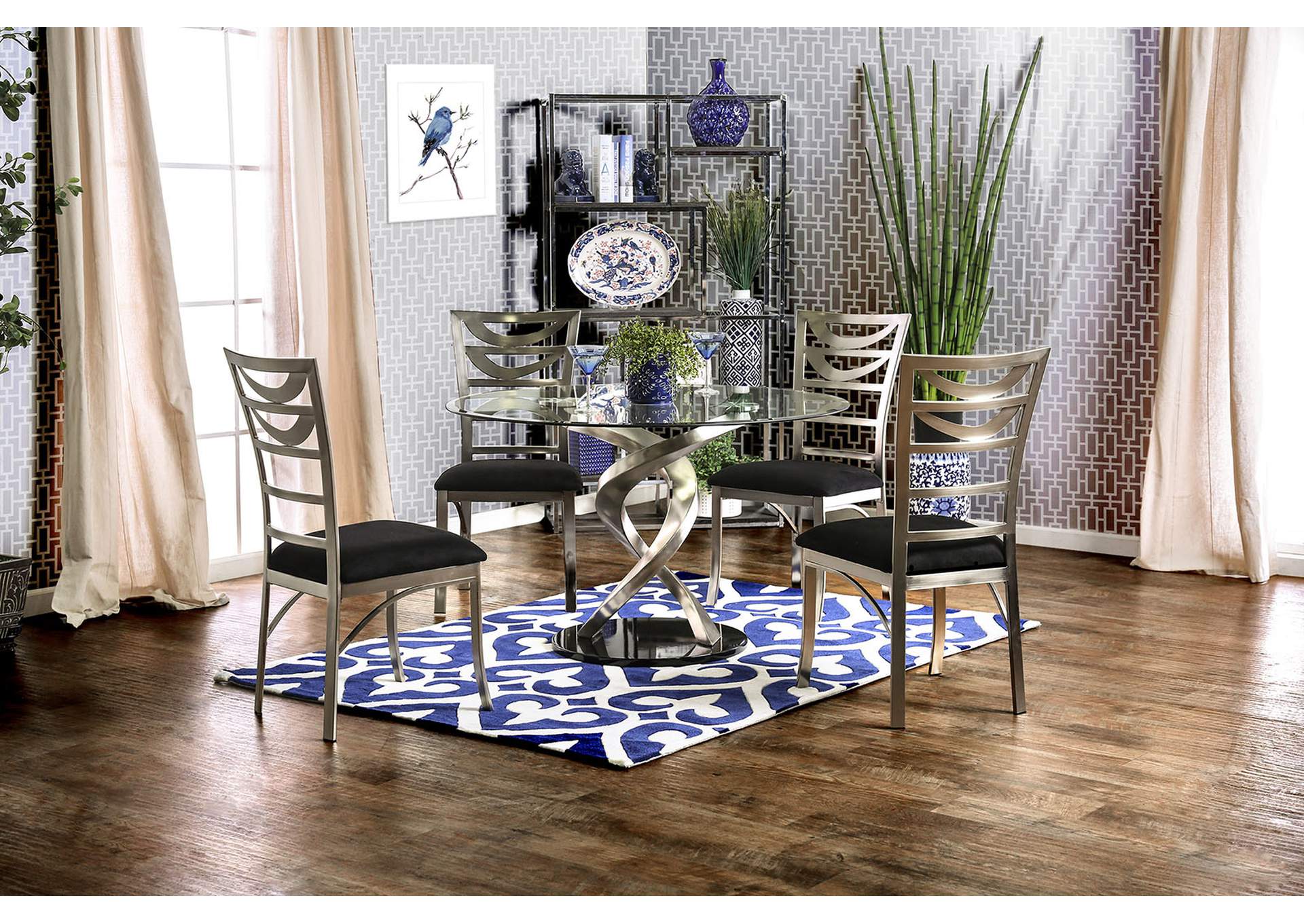 Roxo Silver and Black Dining Table w/4 Side Chair,Furniture of America