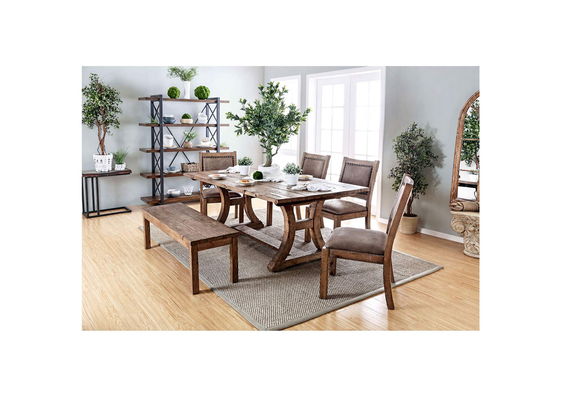 Gianna Rustic Pine 77' Dining Table w/4 Side Chair and Bench,Furniture of America
