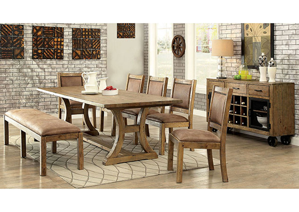 Gianna Rustic Pine Dining Table w/Bench and 4 Side Chair,Furniture of America