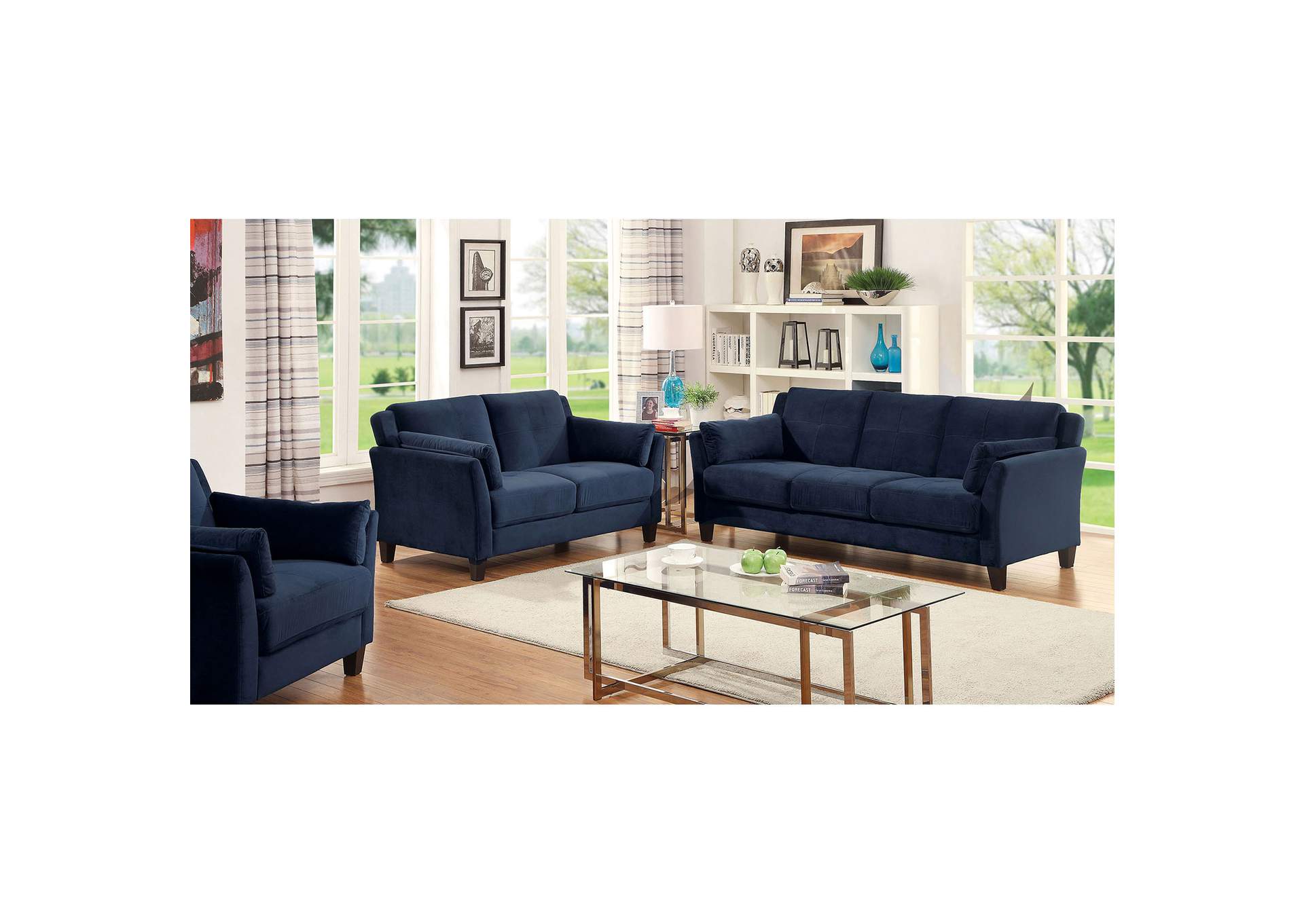 Ysabel Navy Sofa and Loveseat,Furniture of America