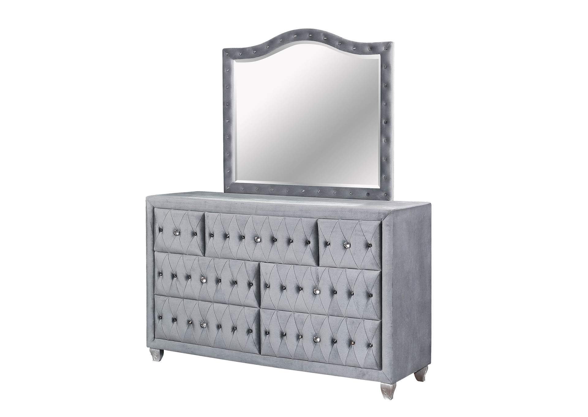 Alzir Gray Upholstered Dresser and Mirror,Furniture of America