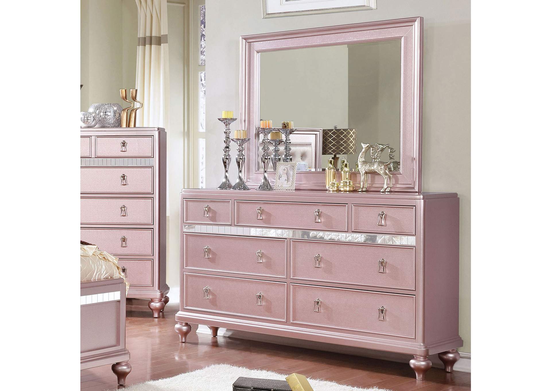 Ariston Pink Dresser and Mirror,Furniture of America