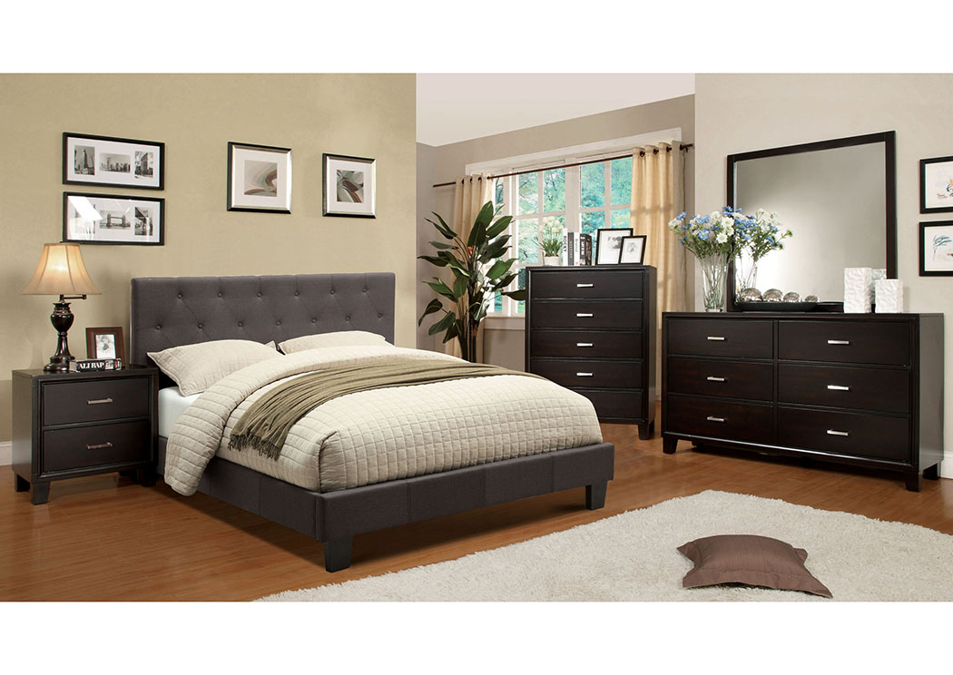 Leeroy Dark Grey California King Platform Bed w/Espresso Dresser and Mirror,Furniture of America