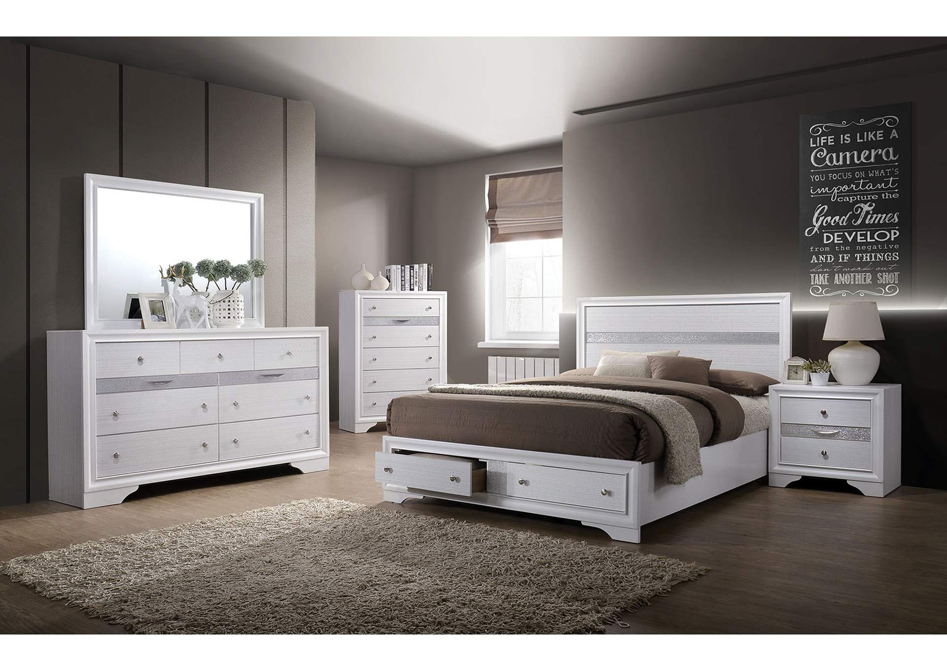 Chrissy White Dresser and Mirror,Furniture of America