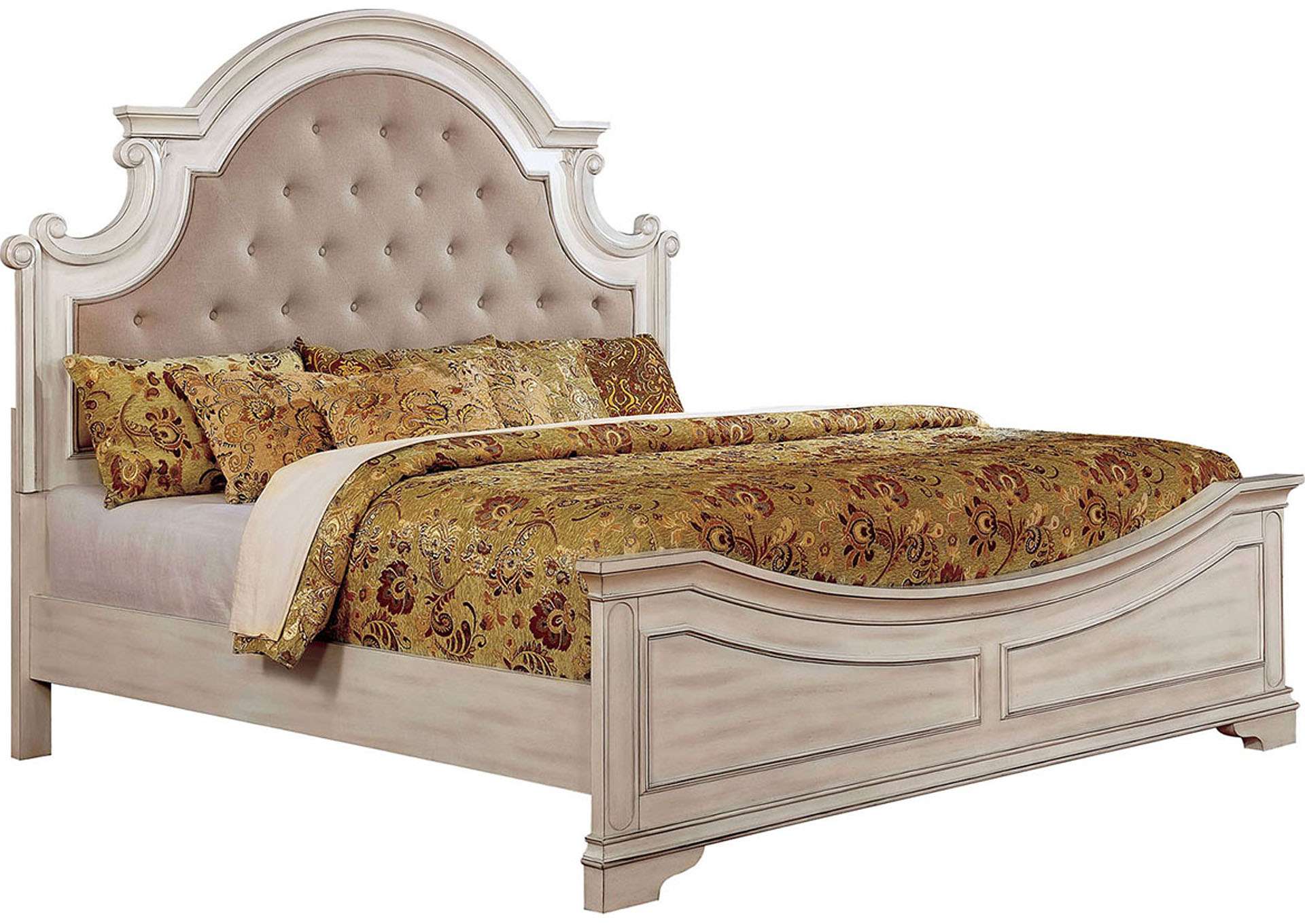 Pembroke Antique Whitewash California King Panel Bed w/Dresser and Mirror,Furniture of America
