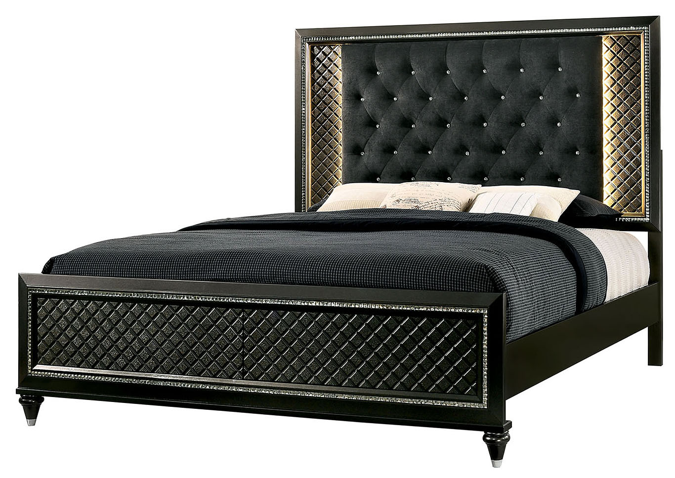 Demetria Black/Metallic Gray LED Eastern King Panel Bed w/Dresser and Mirror,Furniture of America