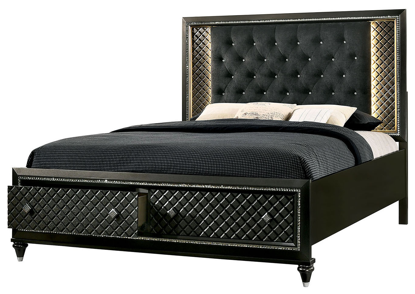 Demetria Black/Metallic Gray LED Eastern King Storage Bed w/Dresser and Mirror,Furniture of America