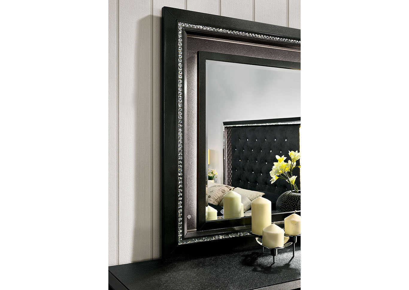 Demetria Black/Metallic Gray Dresser and Mirror,Furniture of America