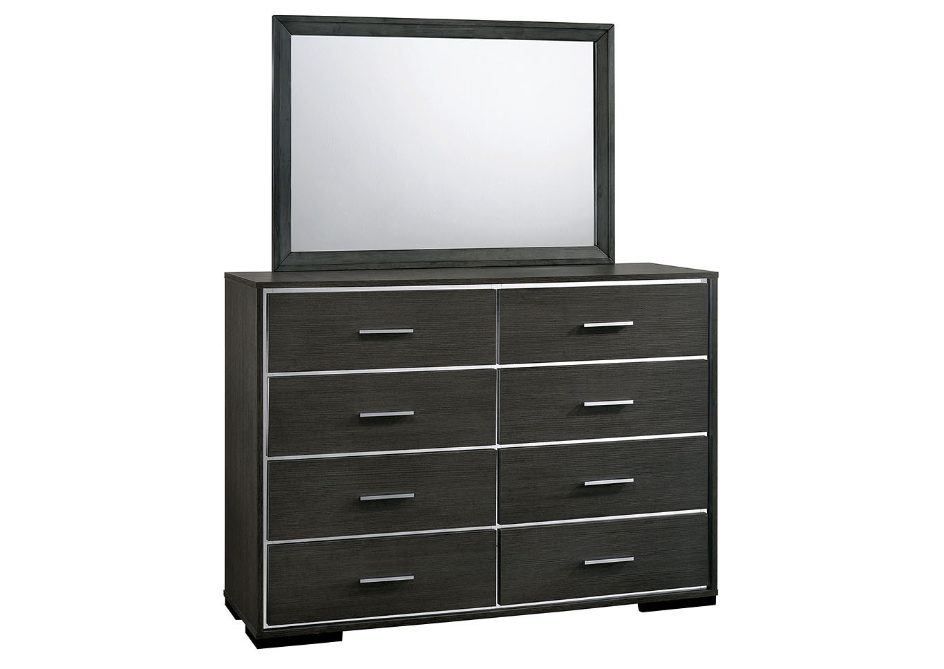 Camryn Warm Gray Chrome Trim Dresser and Mirror