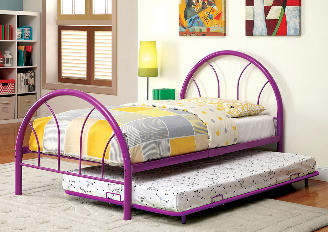 Rainbow Purple High Headboard Full Metal Platform Bed w/Trundle,Furniture of America