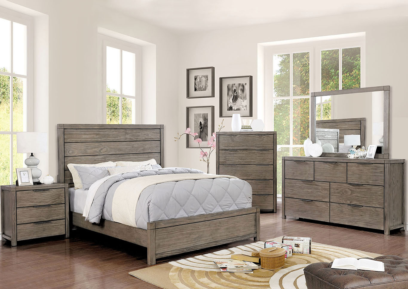 Manvel Antique Gray Dresser and Mirror,Furniture of America