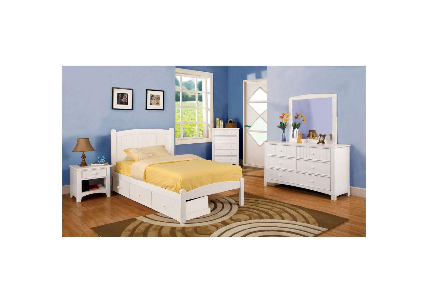 Caren White Twin Platform Bed w/Dresser and Mirror,Furniture of America