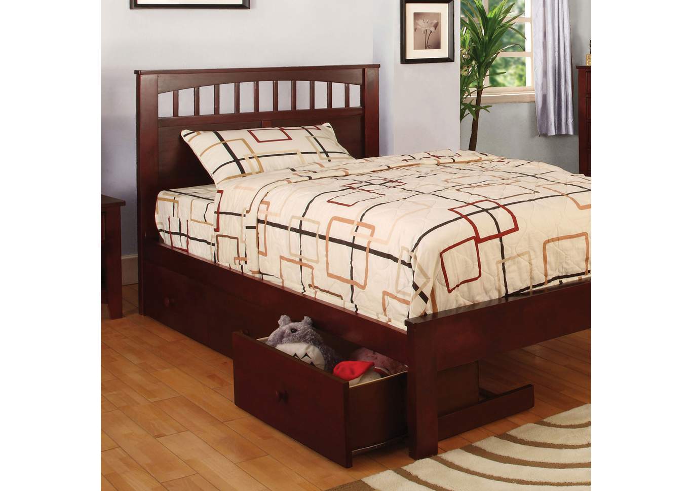 Carus Cherry Twin Platform Bed w/Dresser and Mirror,Furniture of America