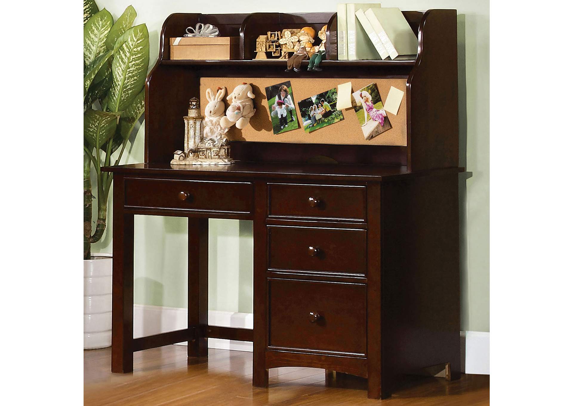 Omnus Dark Walnut Desk w/Hutch,Furniture of America