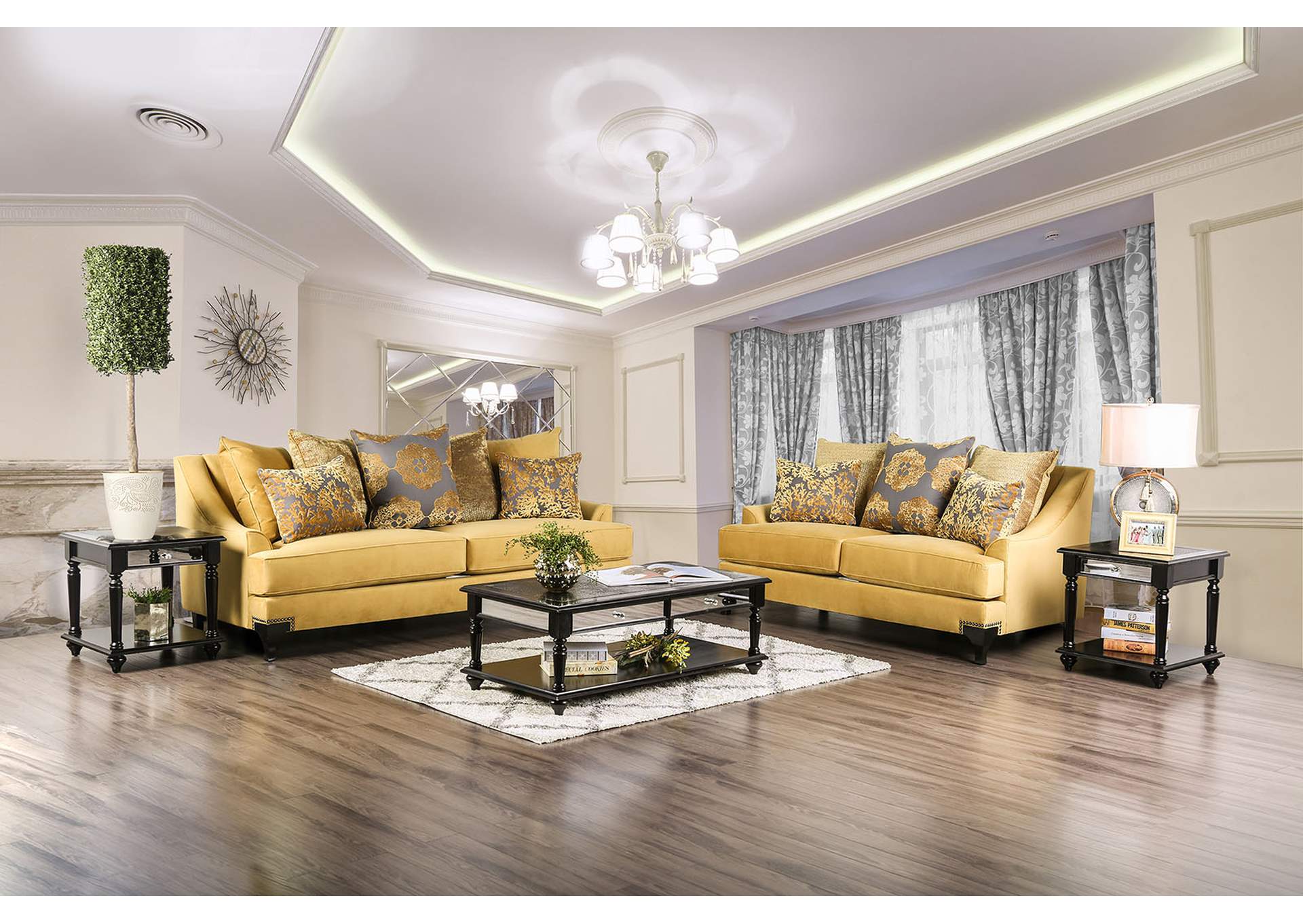 Viscontti Gold Sofa and Loveseat,Furniture of America