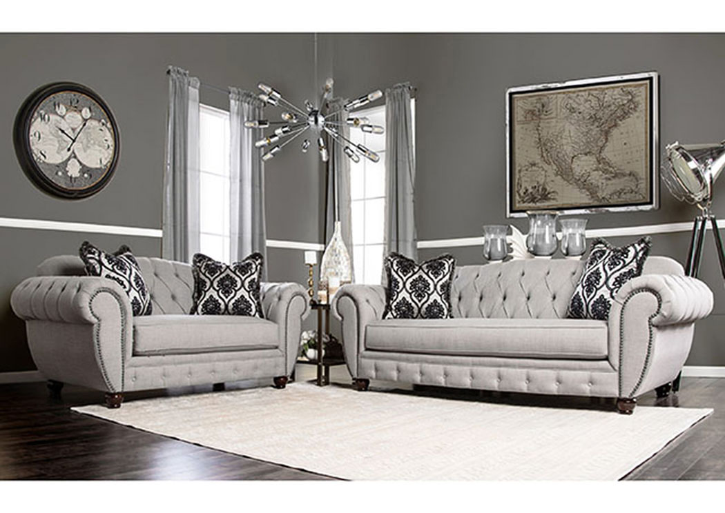 Vivianna Gray Tufted Sofa and Loveseat w/Pillows,Furniture of America