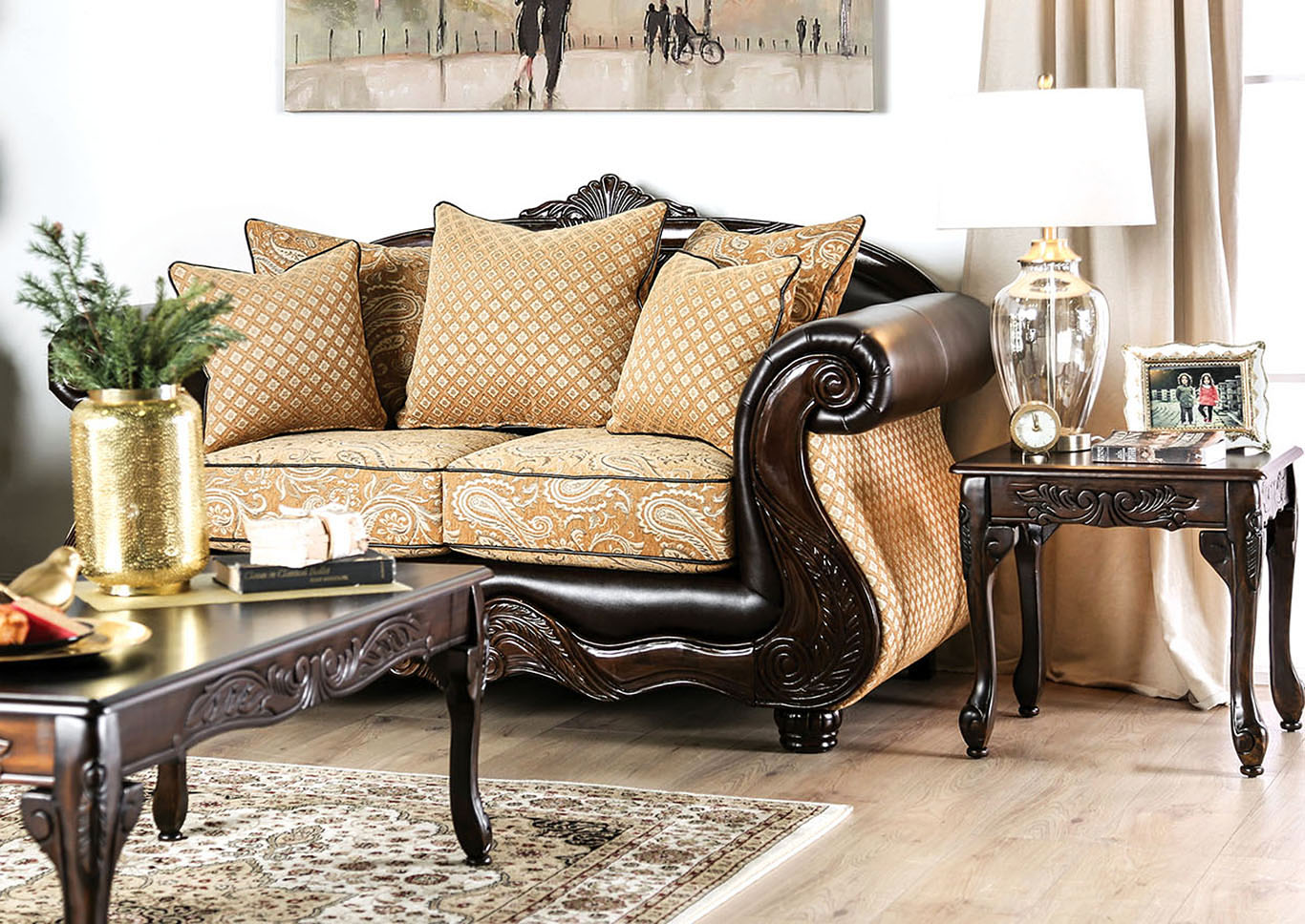 Aislynn Gold Sofa and Loveseat,Furniture of America