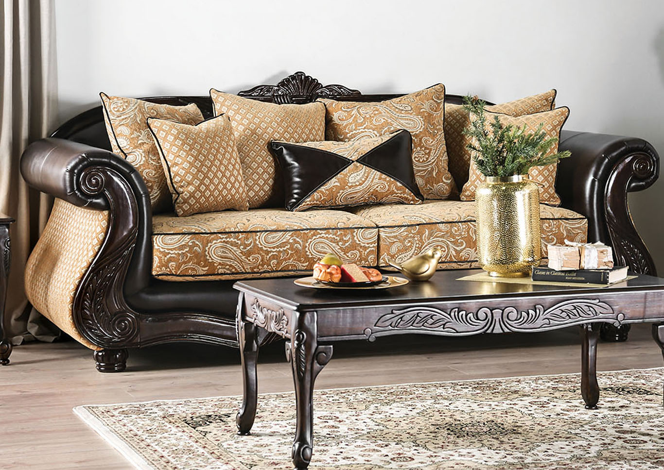 Aislynn Gold Sofa and Loveseat,Furniture of America