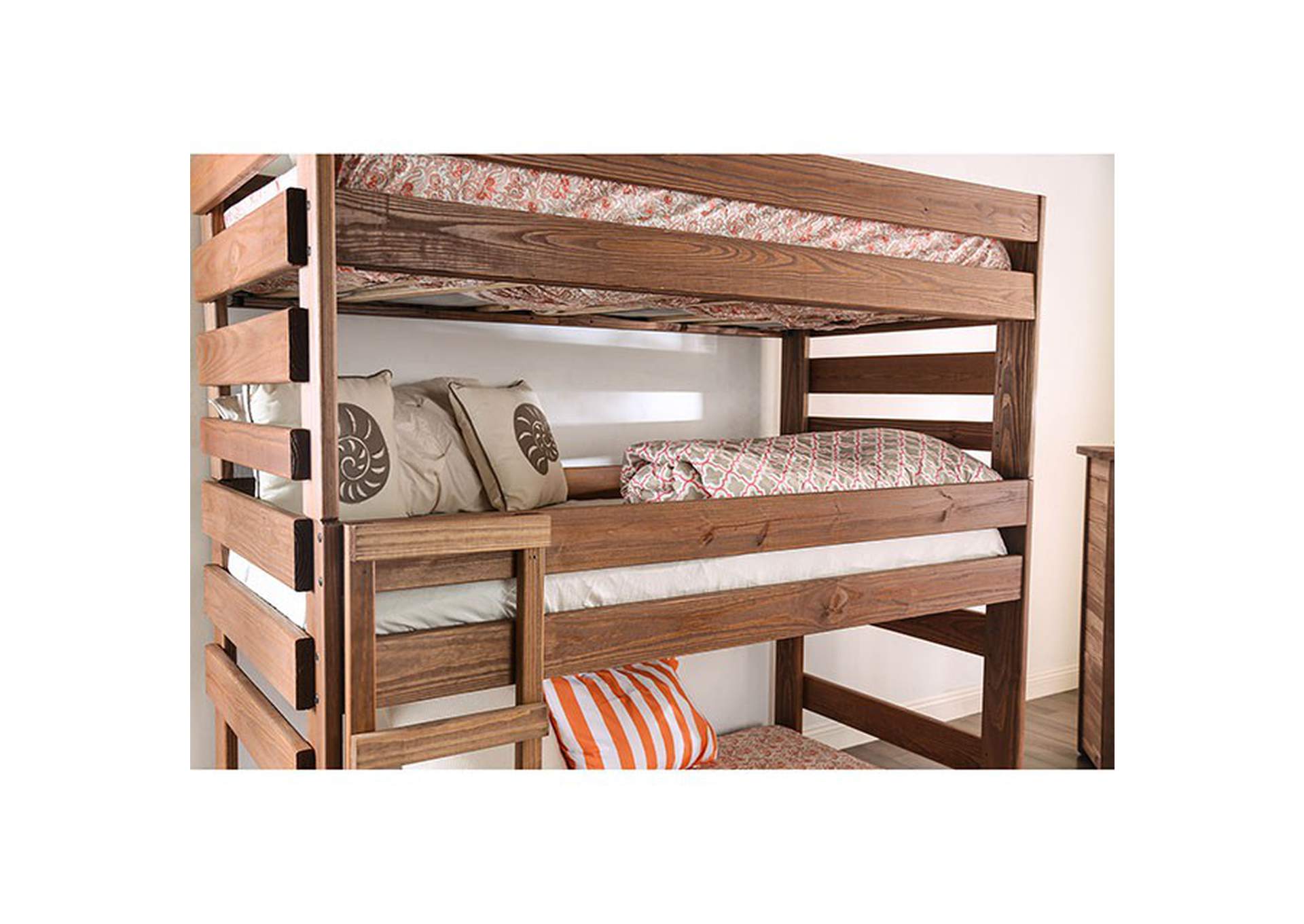 Pollyanna Mahogany Twin Triple Decker Bunk Bed,Furniture of America