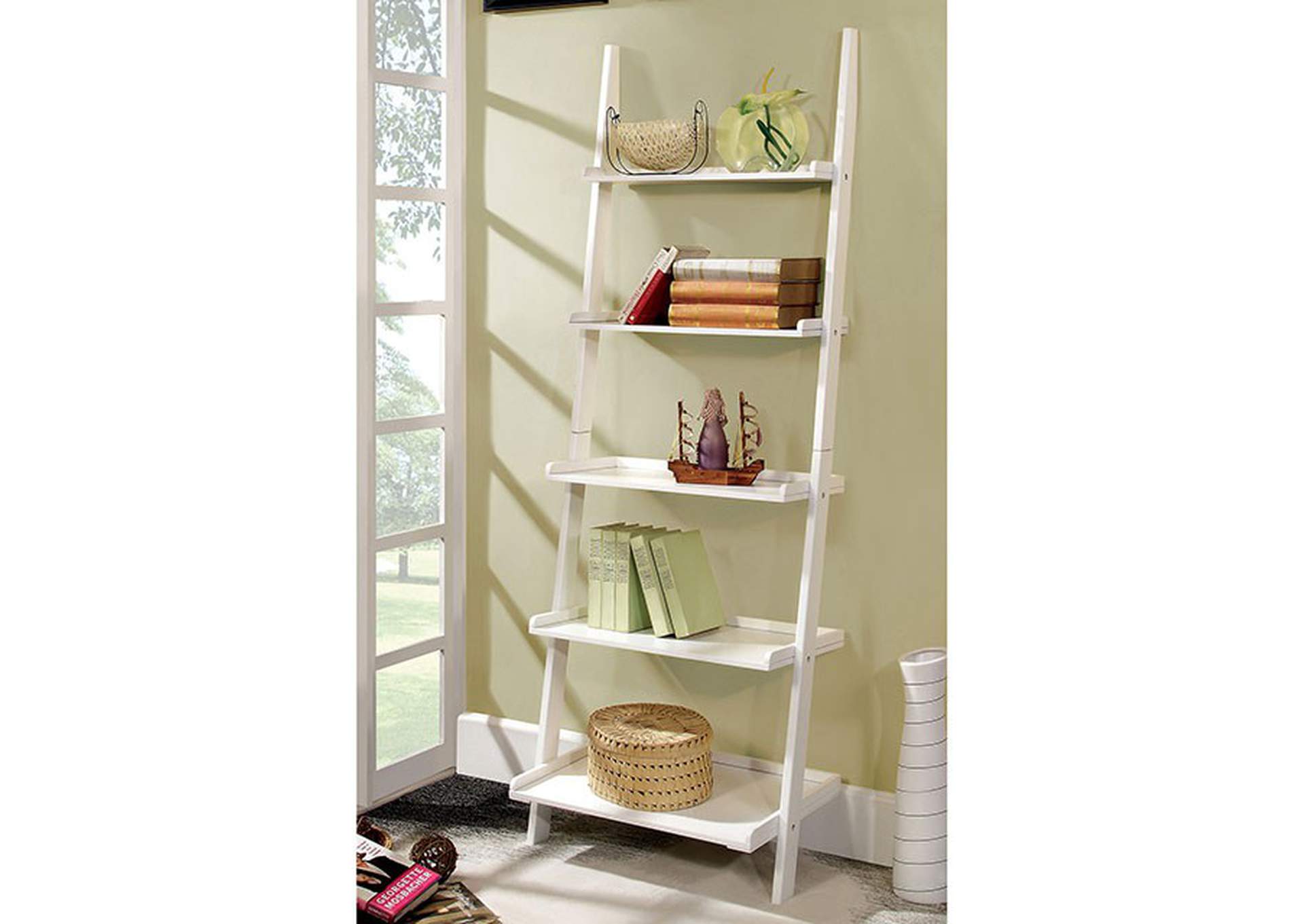 Sion White Ladder Shelf,Furniture of America TX