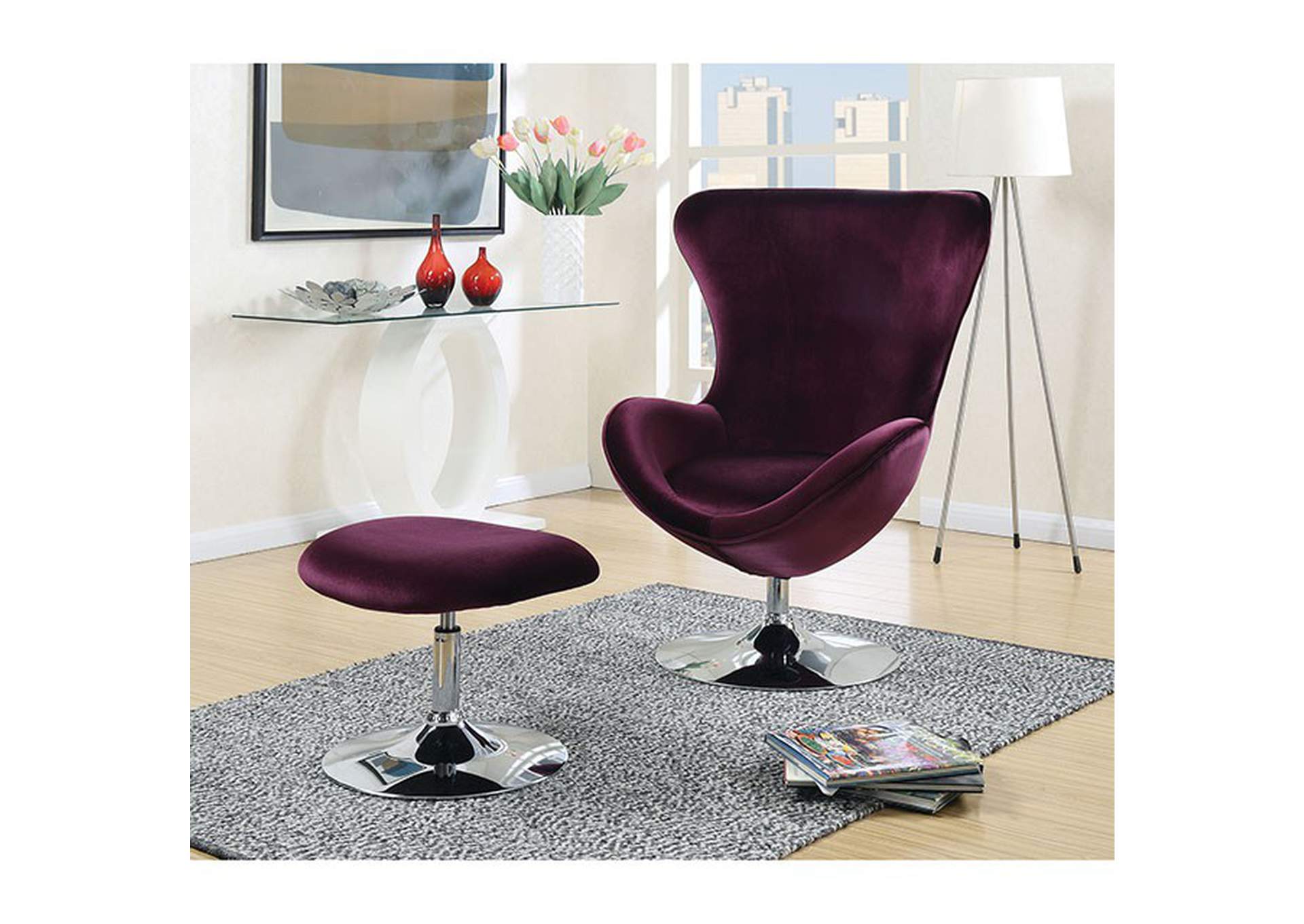 Eloise Purple Chair w/ Ottoman,Furniture of America TX