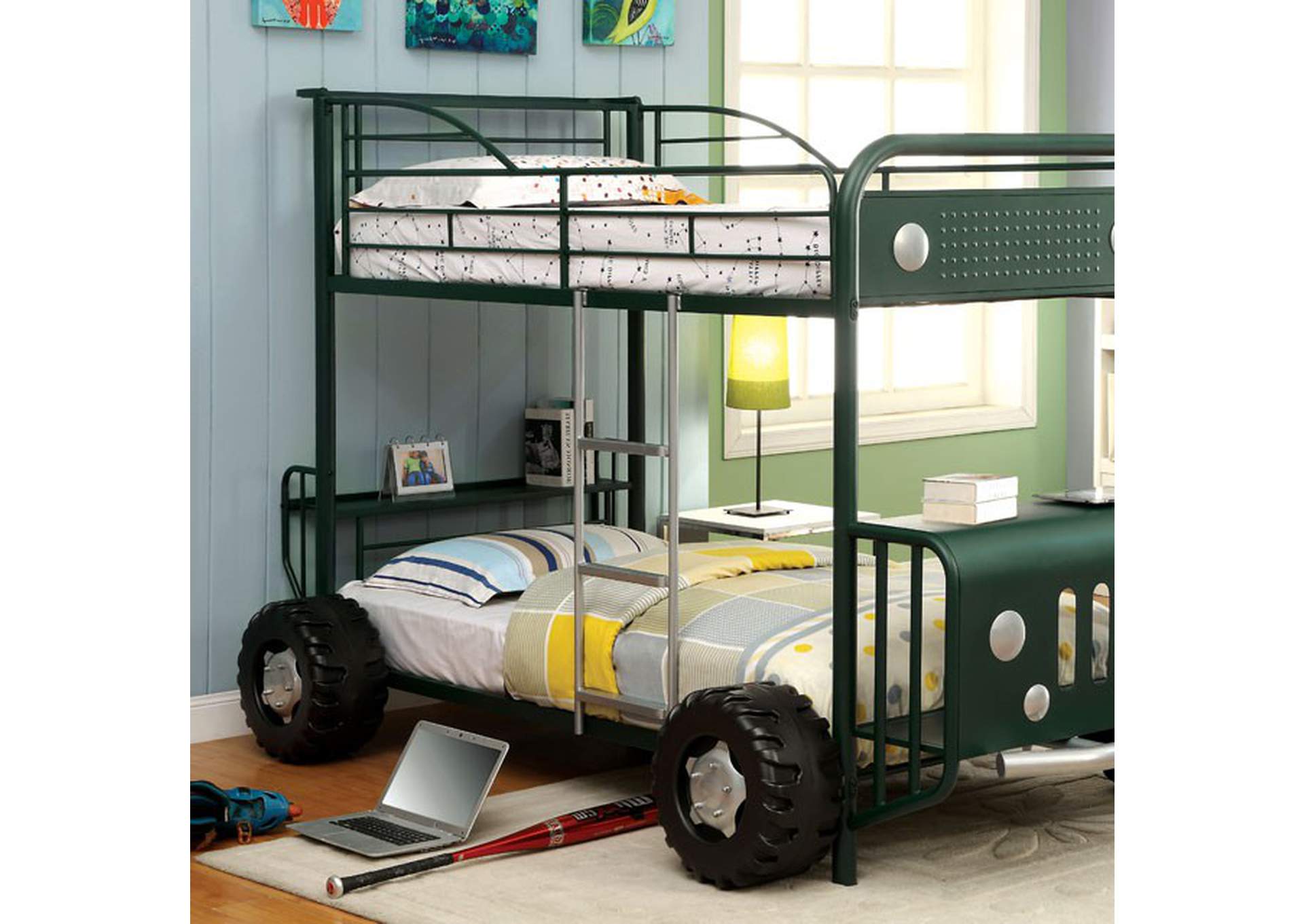 Explorer Green Jeep Design Twin/Twin Bunk Bed,Furniture of America