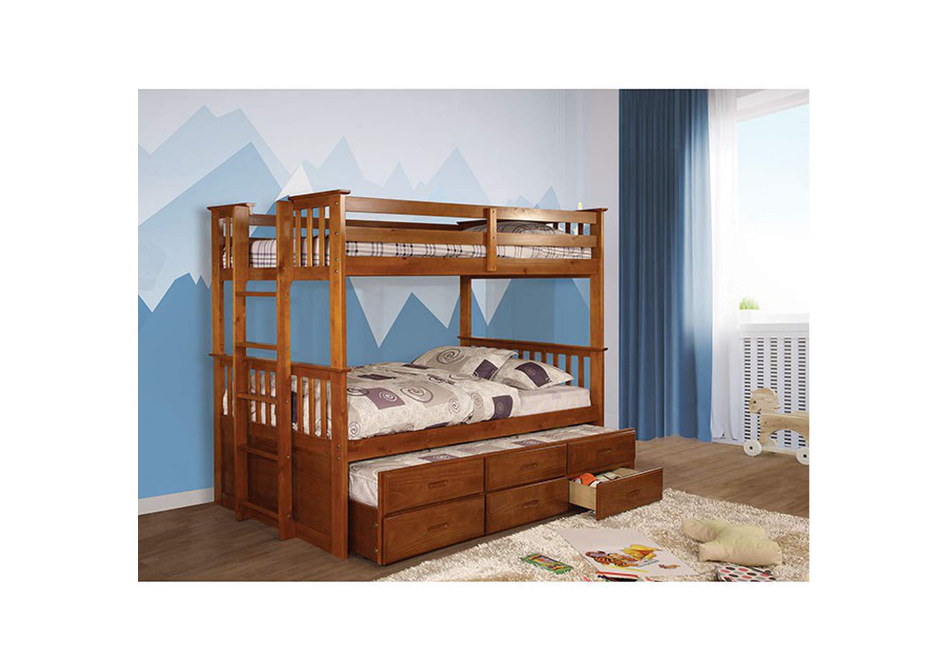 University Twin/Twin Bunk Bed w/ Trundle,Furniture of America