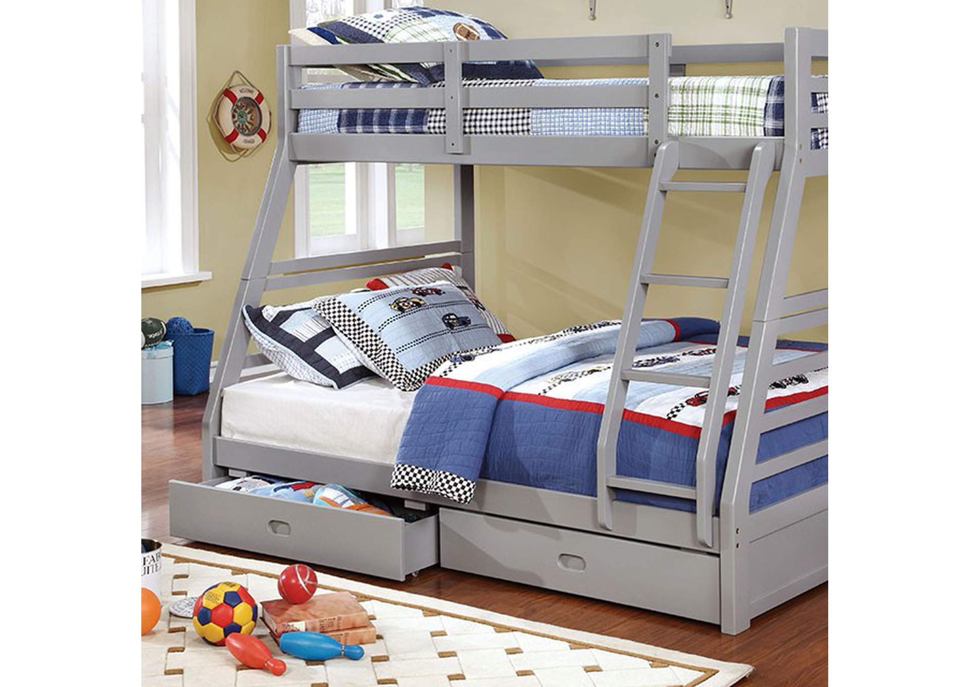 California Twin/Full Bunk Bed, Gray,Furniture of America