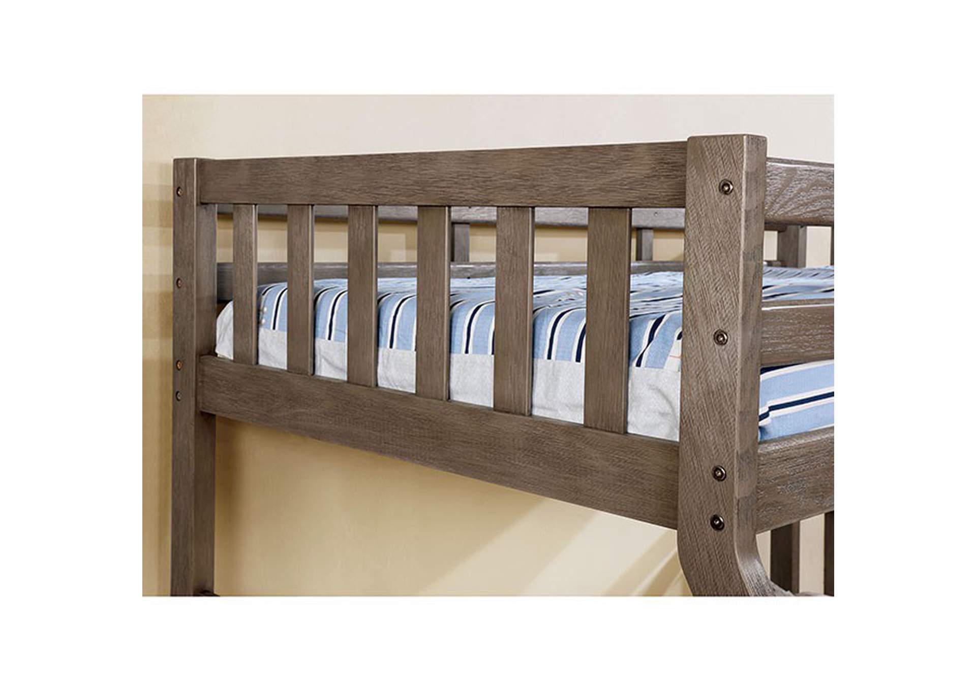 Emilie Wire-Brushed Warm Gray Twin/Full Bunk Bed,Furniture of America