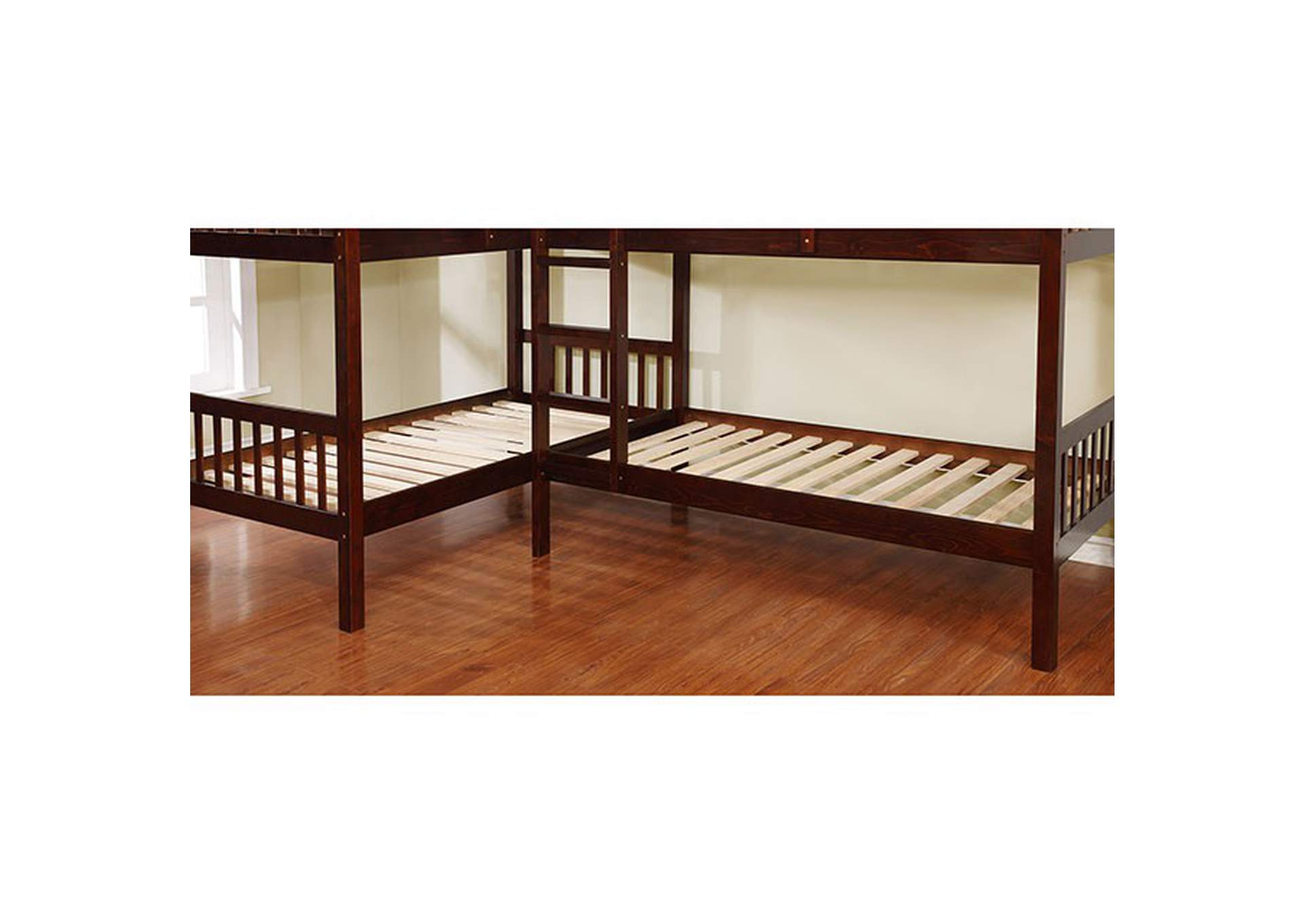 Marquette L-shaped Quadruple Twin Bunk Bed,Furniture of America
