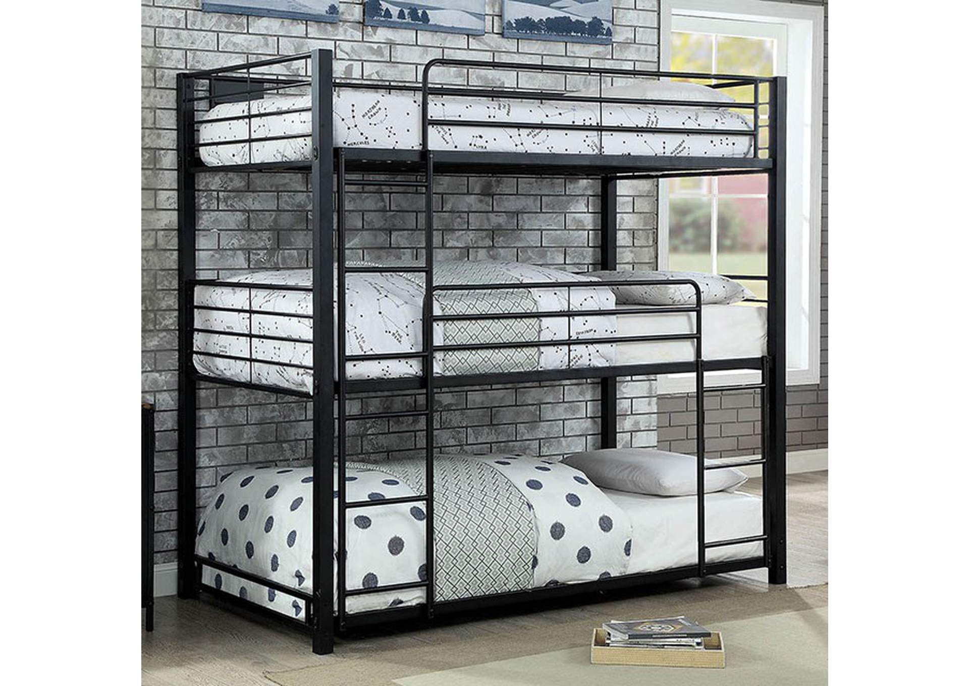 Olga Sand Black Twin Triple Decker Bunk Bed,Furniture of America