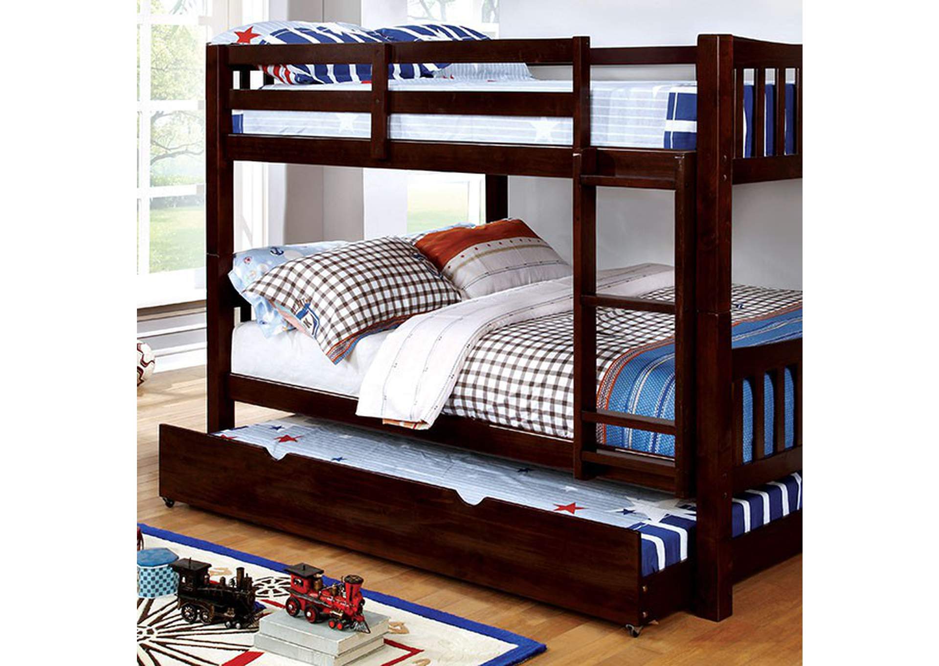 Cameron Full/Full Bunk Bed, Dark Walnut,Furniture of America