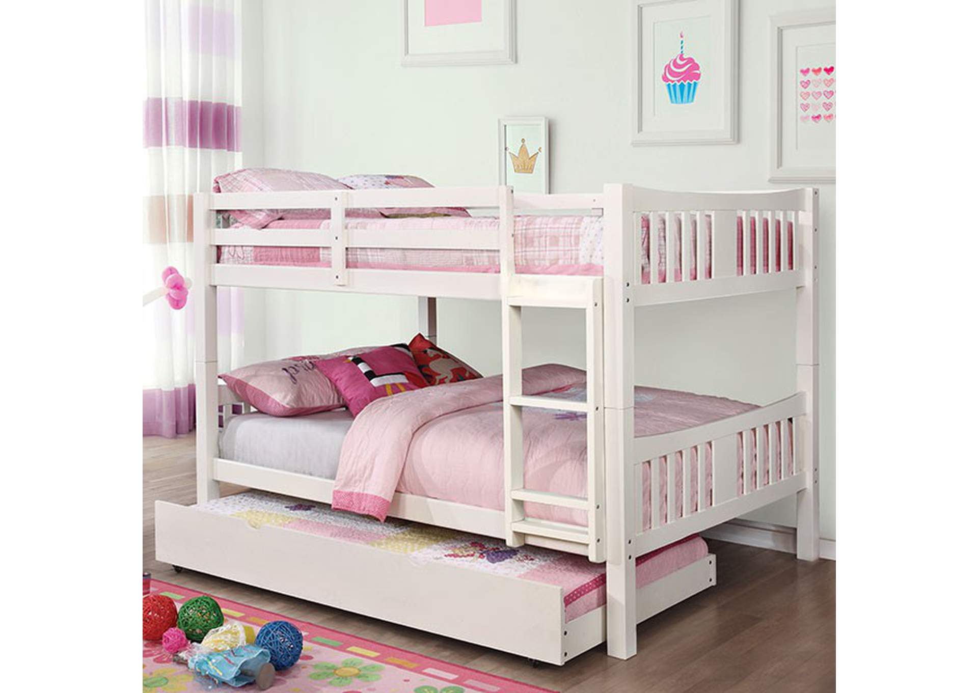 Cameron Full/Full Bunk Bed, White,Furniture of America