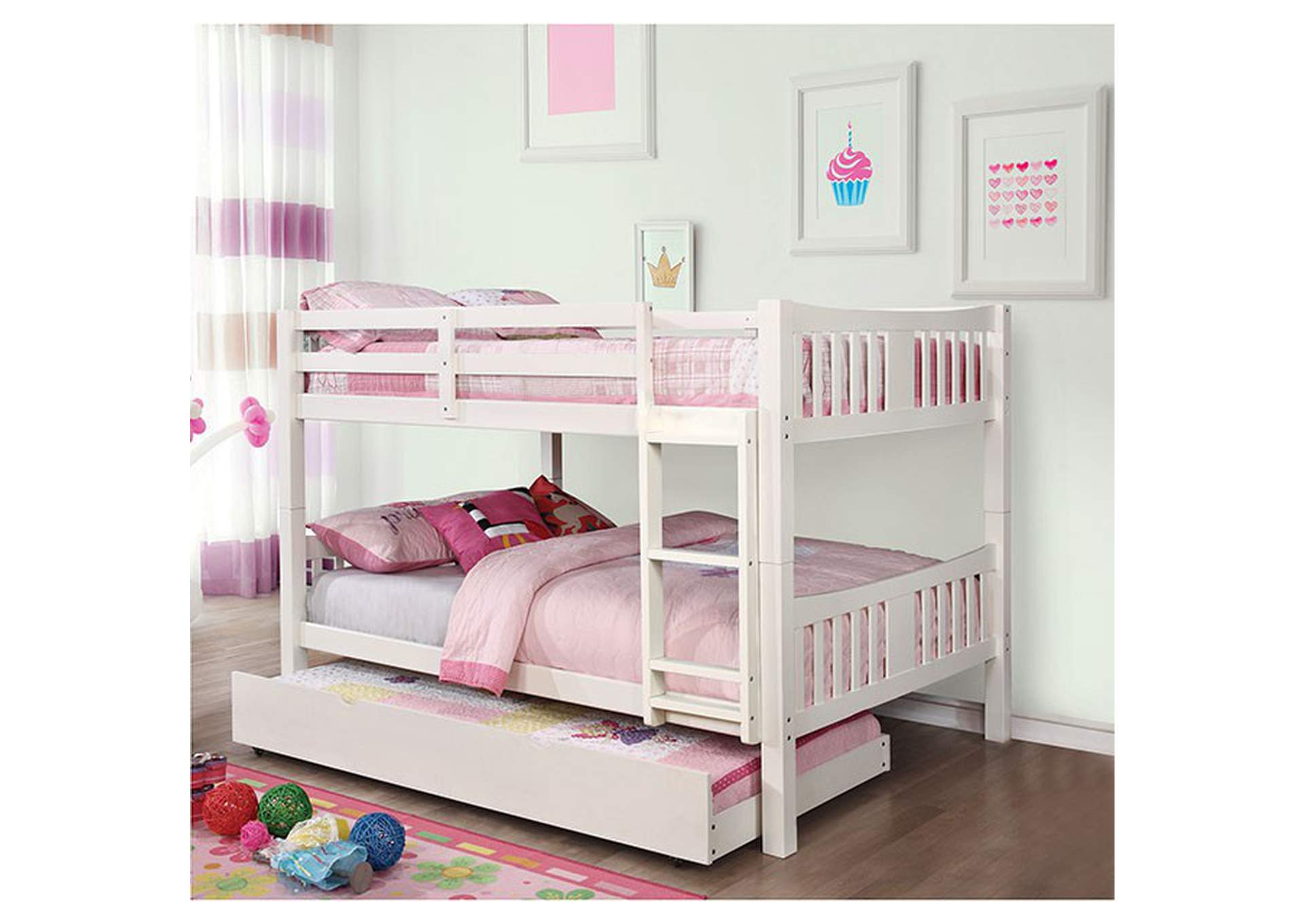 Cameron Full/Full Bunk Bed, White,Furniture of America