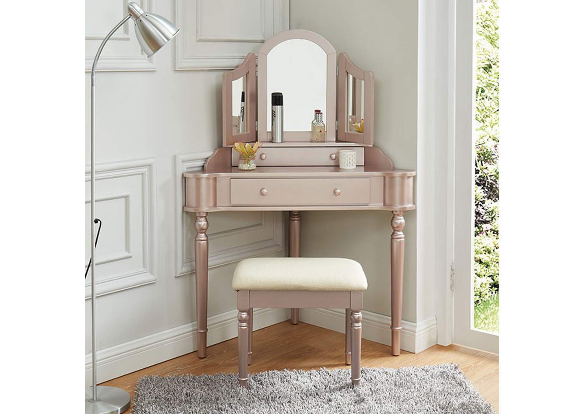 Kasey Rose Pink Vanity w/ Stool,Furniture of America