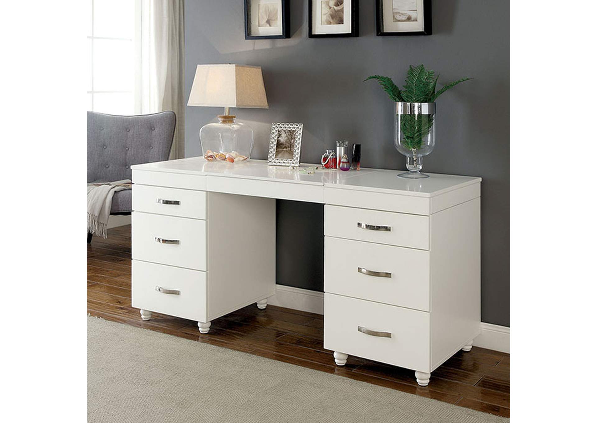Verviers White Vanity Desk,Furniture of America TX