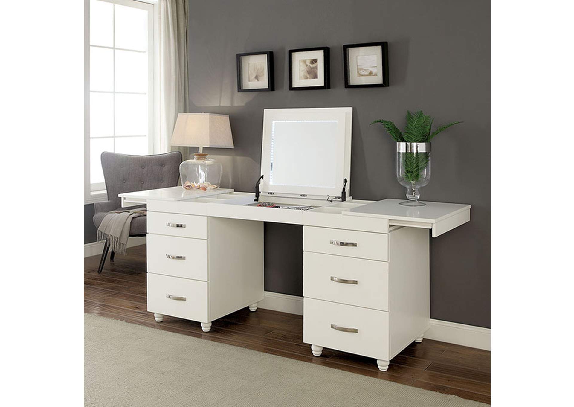 Verviers White Vanity Desk,Furniture of America TX