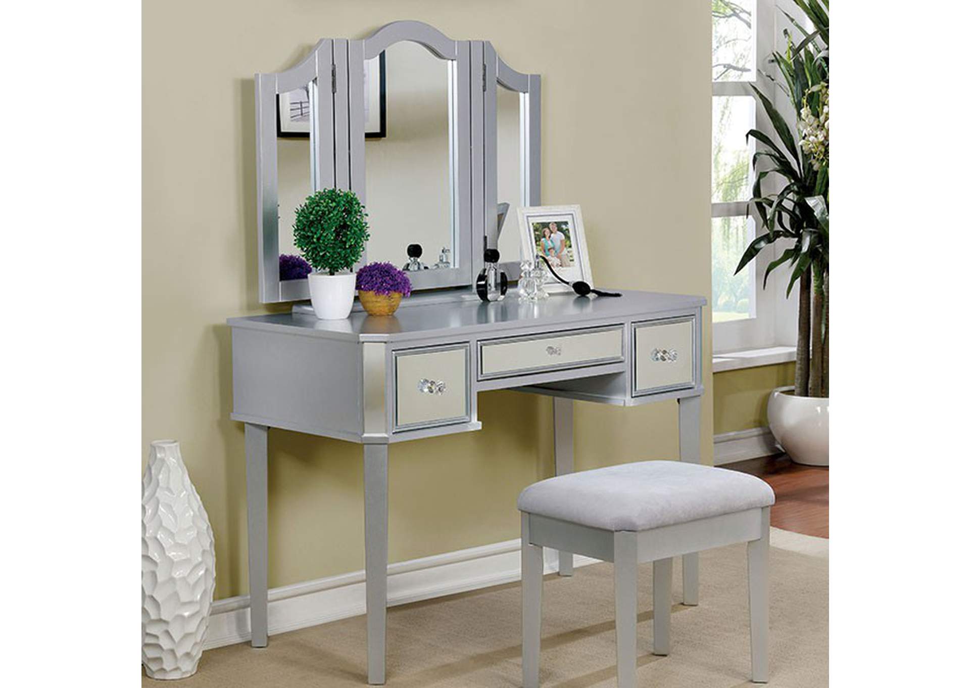 Clarisse Silver Vanity w/ Stool,Furniture of America