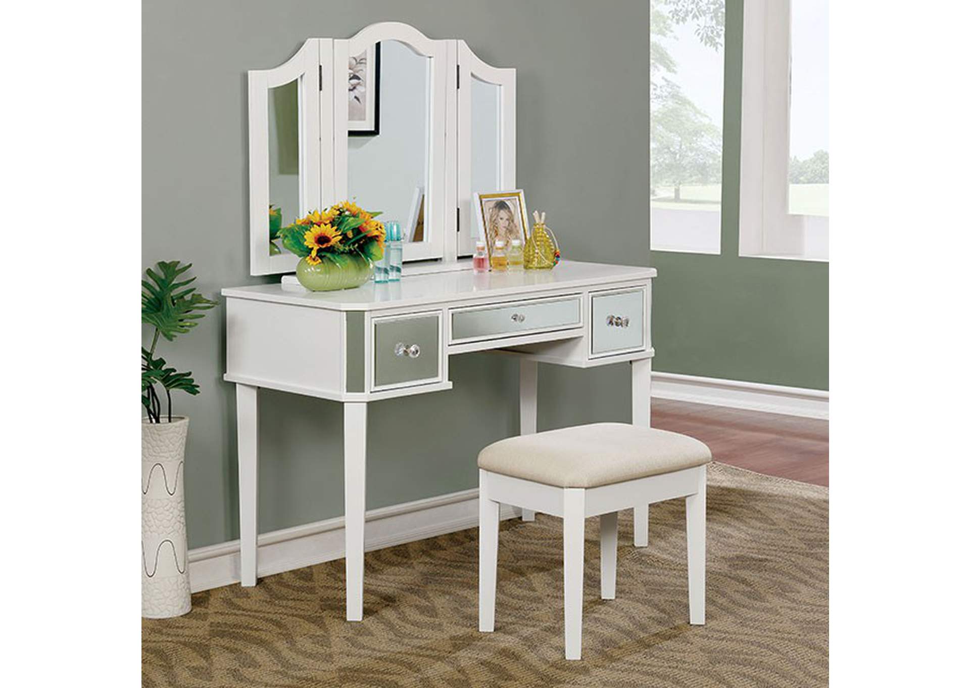 Clarisse White Vanity w/ Stool,Furniture of America TX