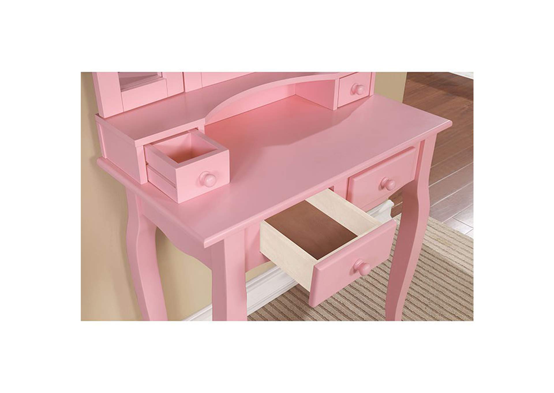 Janelle VANITY W/ STOOL, Pink,Furniture of America