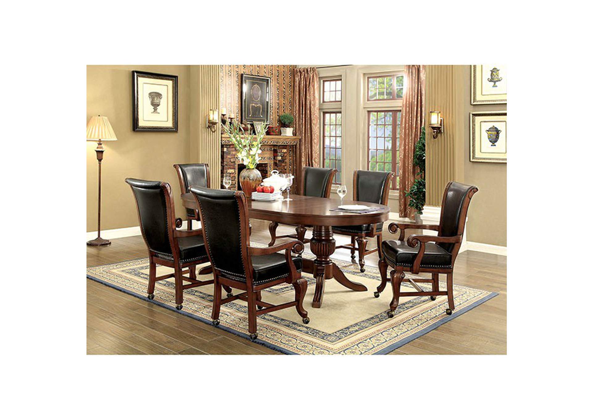 Melina Brown Cherry Game Table w/6 Arm Chairs,Furniture of America TX