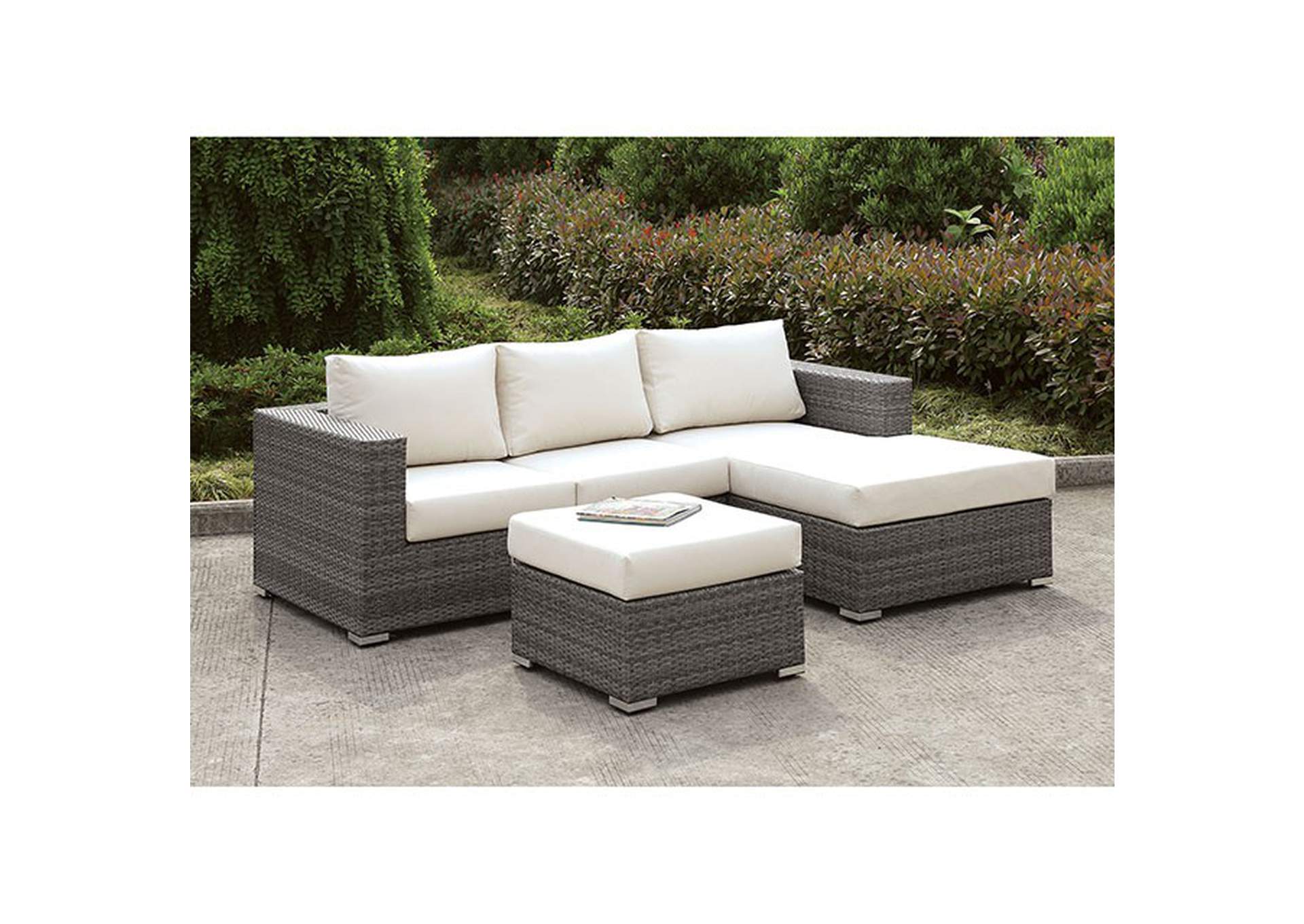 Somani Light Gray SMALL L-Sectional W/ RIGHT Chaise + Ottoman,Furniture of America