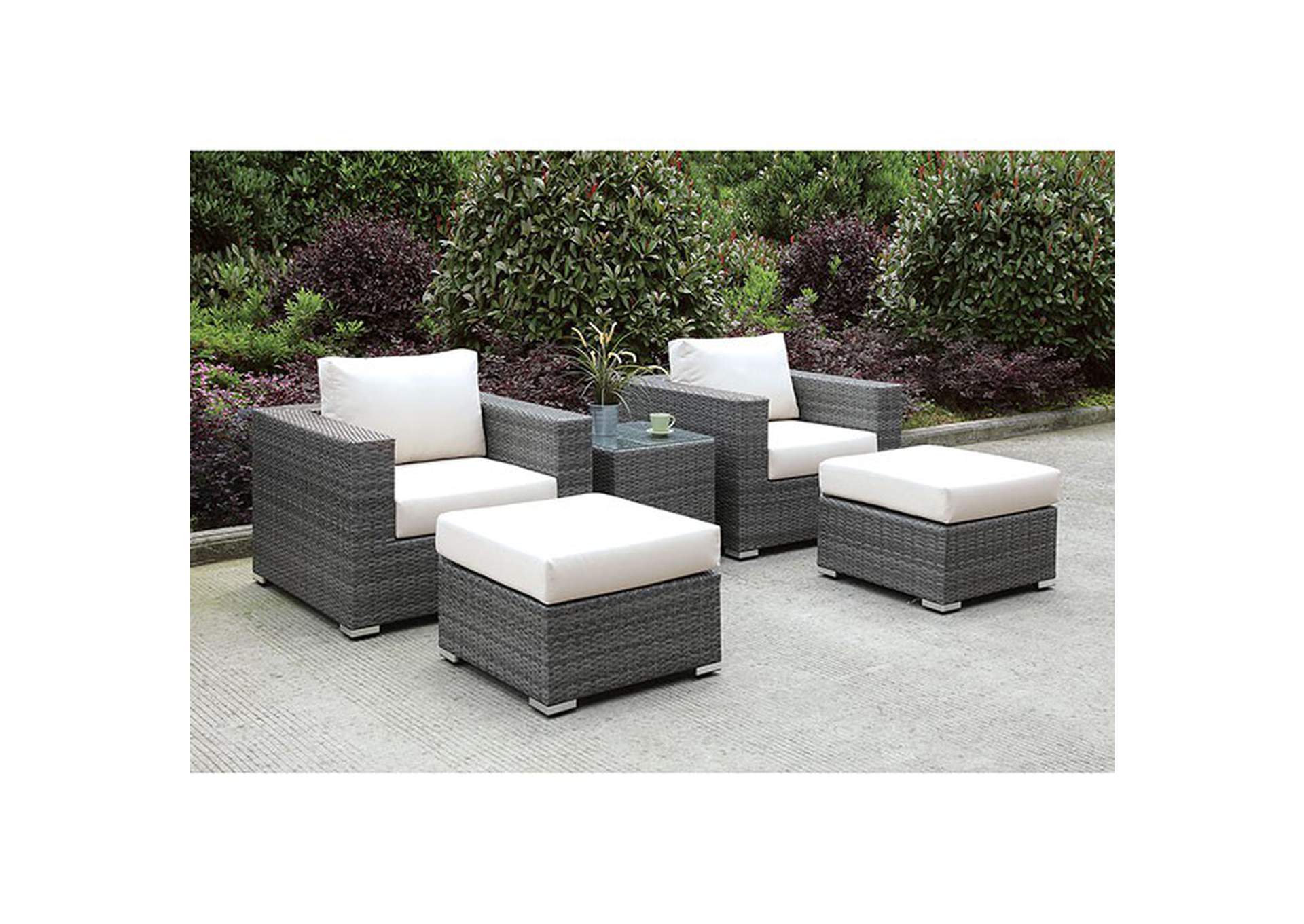 Somani Light Gray 2 Chairs + 2 OttomanS + End Table,Furniture of America