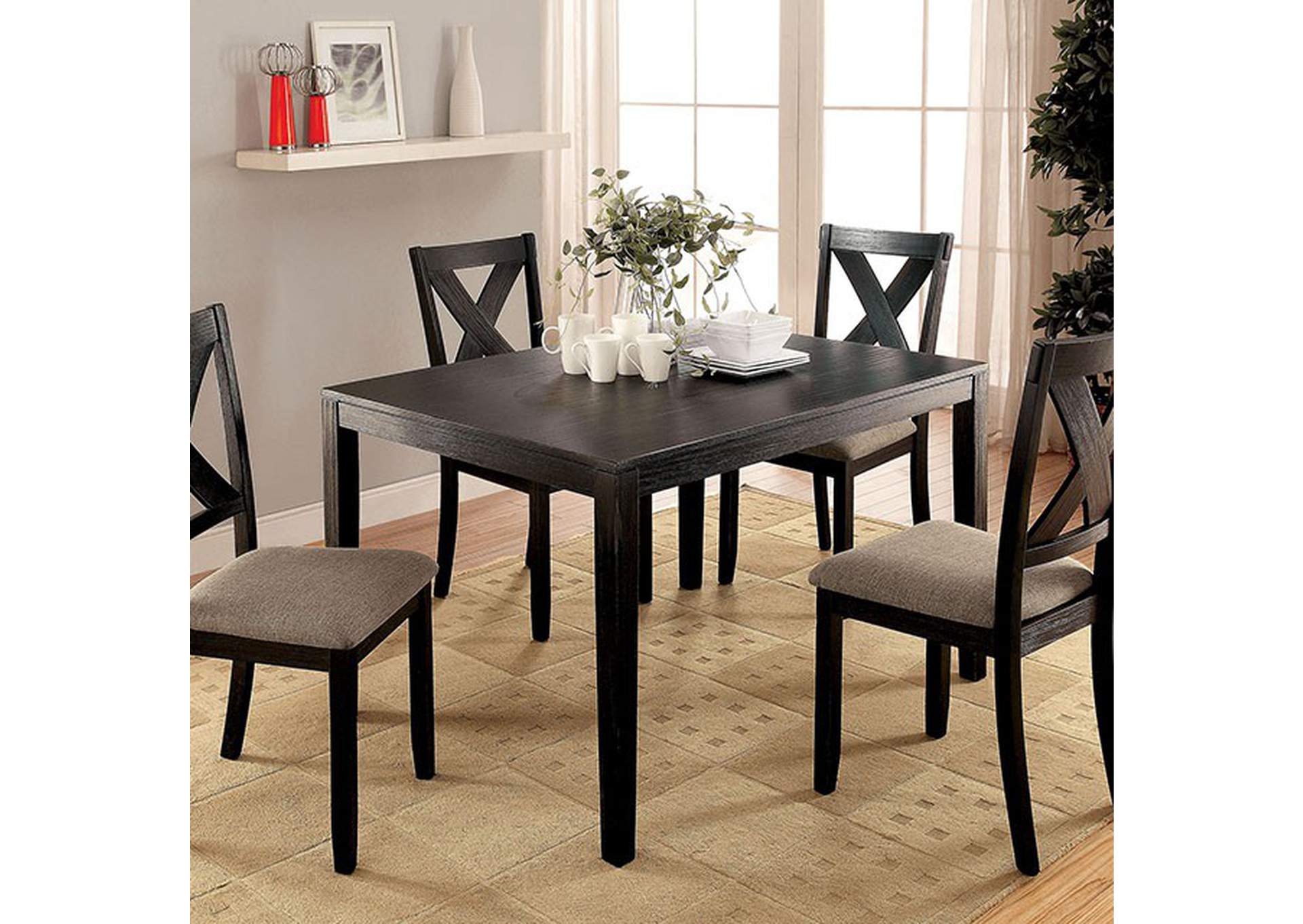 Glenham Brushed Black 5 Piece Dining Table Set,Furniture of America