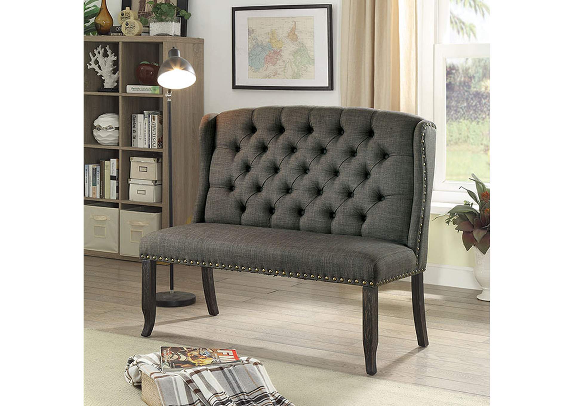 Sania Antique Black 2-Seater Loveseat Bench,Furniture of America