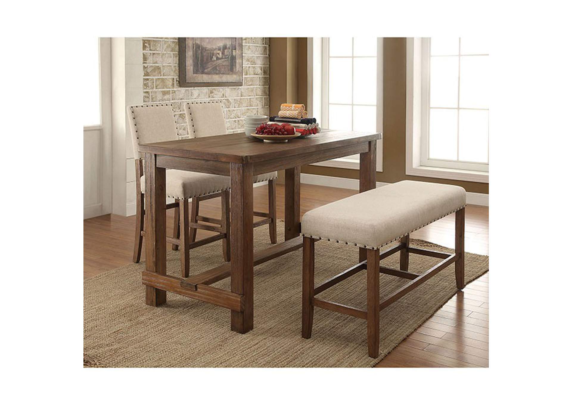Sania Rustic Oak Counter Height Bench,Furniture of America