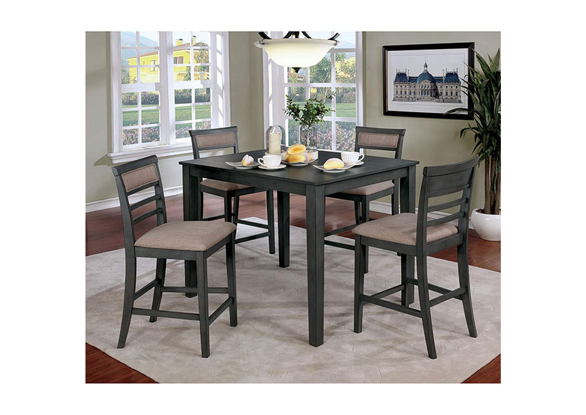 Fafnir Weathered Gray 5 Piece Counter Height Table Set,Furniture of America